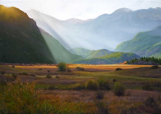 Oil Painting of Moraine Park Sunbeams Rocky Mountain National Park